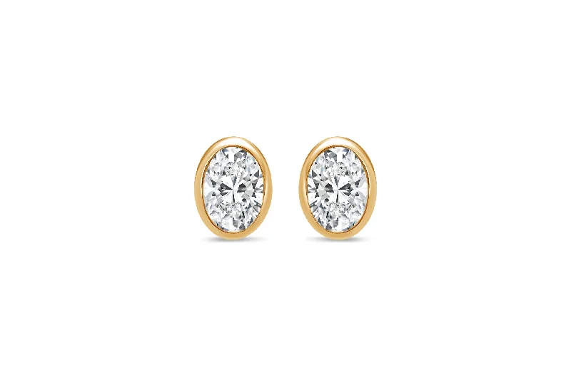 Yellow Gold 1.00CTW Lab Grown Oval Diamond Stud Earrings