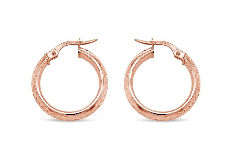 3.75mm 10kt Rose Gold Diamond Cut Hoop Earrings