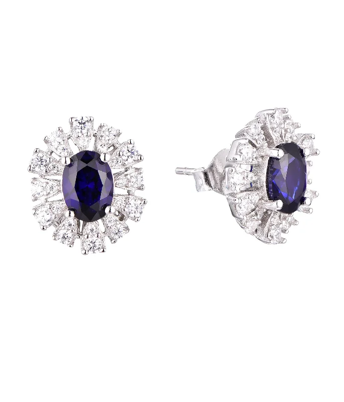 Casablanca Sterling Silver Blue CZ Halo Stud Earrings