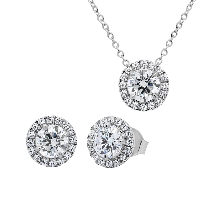 Casablanca Sterling Silver Halo CZ Necklace & Earring Set