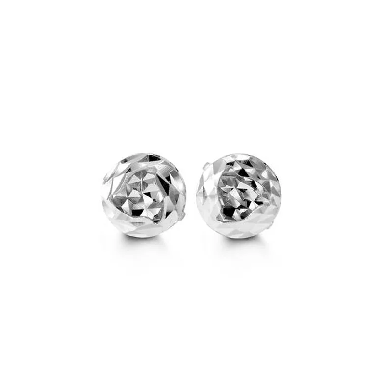 Diamond Cut Ball Earrings: White Gold