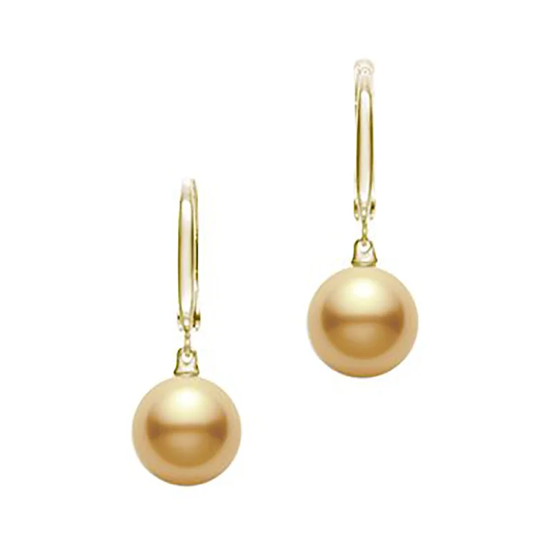 Golden South Sea Cultured Pearl Earrings 18K Yellow Gold