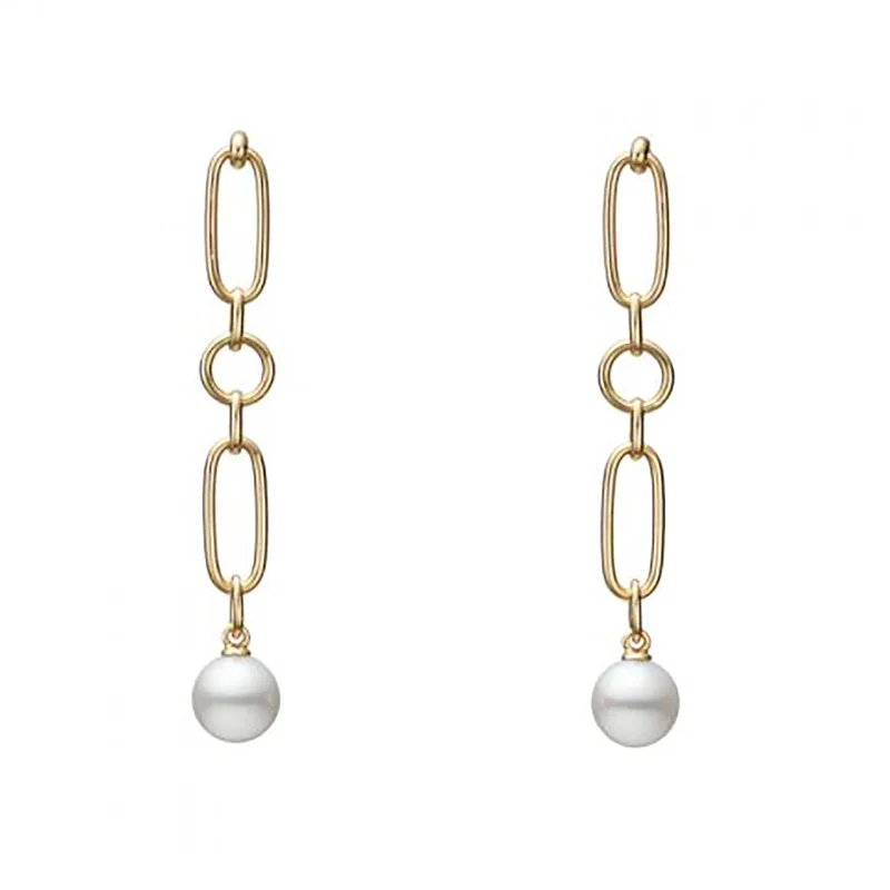 M Code Akoya Cultured Pearl Earrings in 18K Yellow Gold