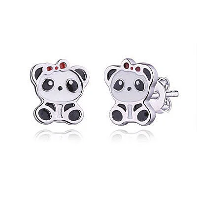 Sterling Silver Panda Stud Earrings