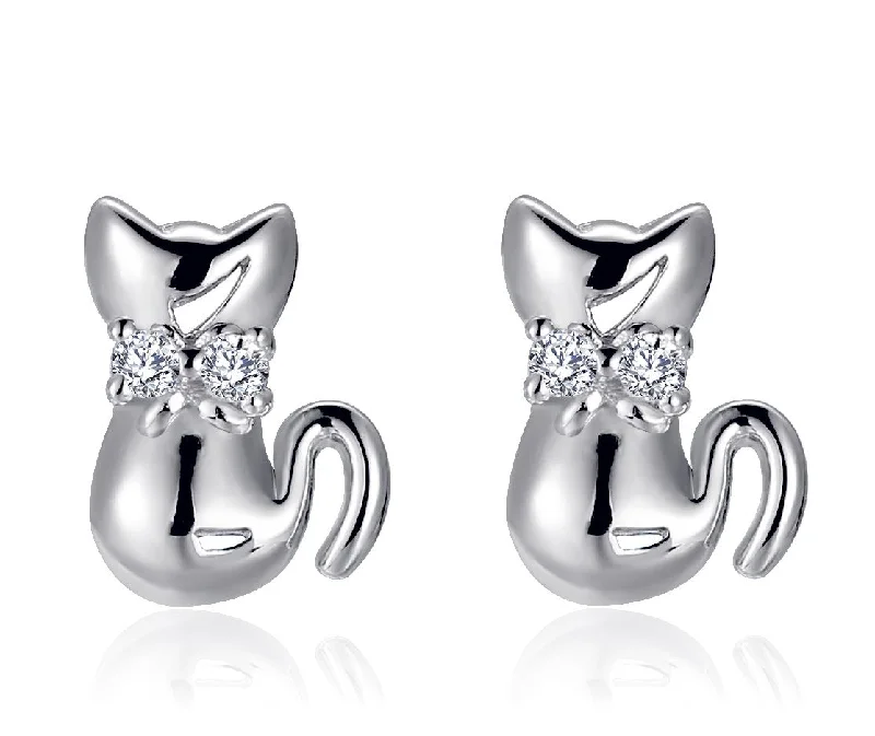 Sterling Silver Cat Stud Earrings