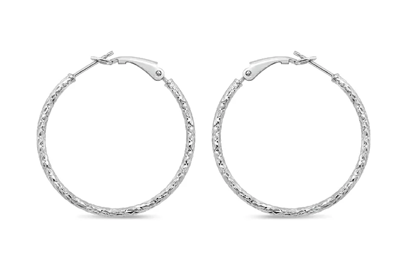 Sterling Silver Medium Diamond Cut Hoop Earrings