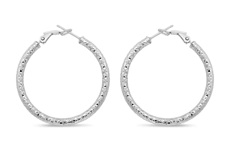 Sterling Silver Medium Diamond Cut Hoop Earrings