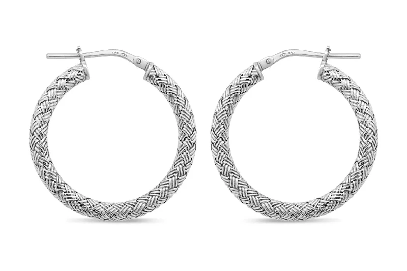 Sterling Silver Medium Textured Hoop Earrings