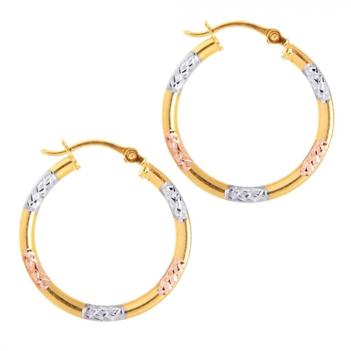 10KT Tri-Colour Gold Diamond Cut Hoops