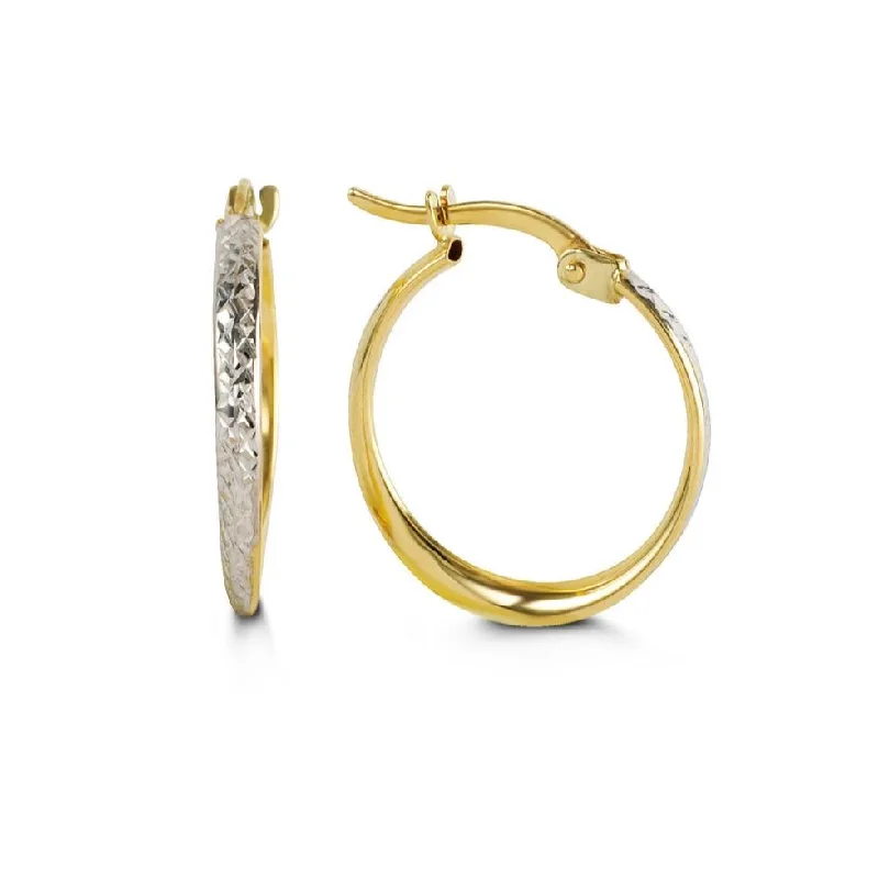 Two Tone Diamond Cut Hoop Earrings