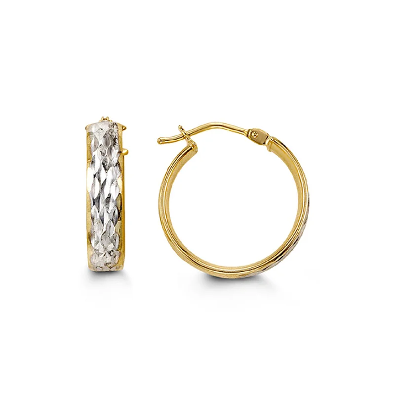 Two Tone Diamond Cut Gold Hoop Earrings