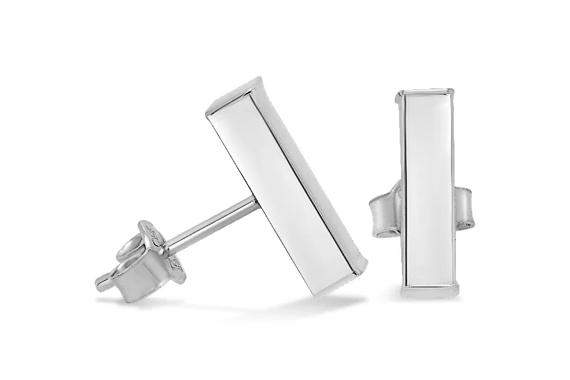 White Gold Bar Stud Earrings