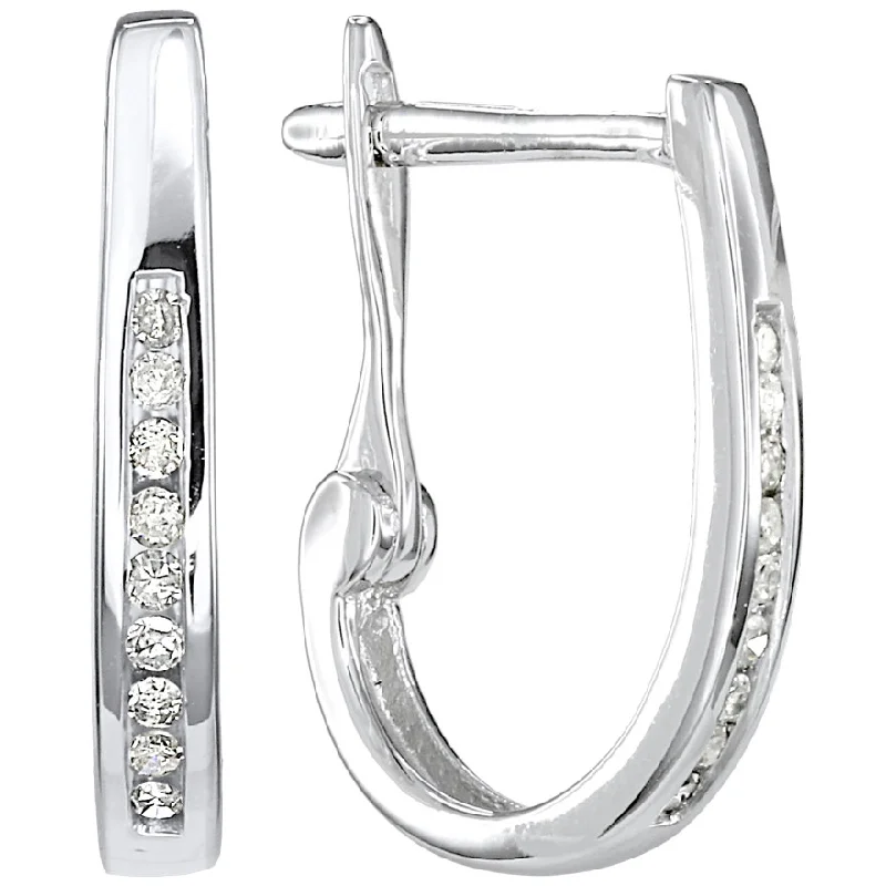 Diamond J Hoop Earrings: White Gold