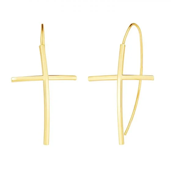 Yellow Gold Cross Earrings