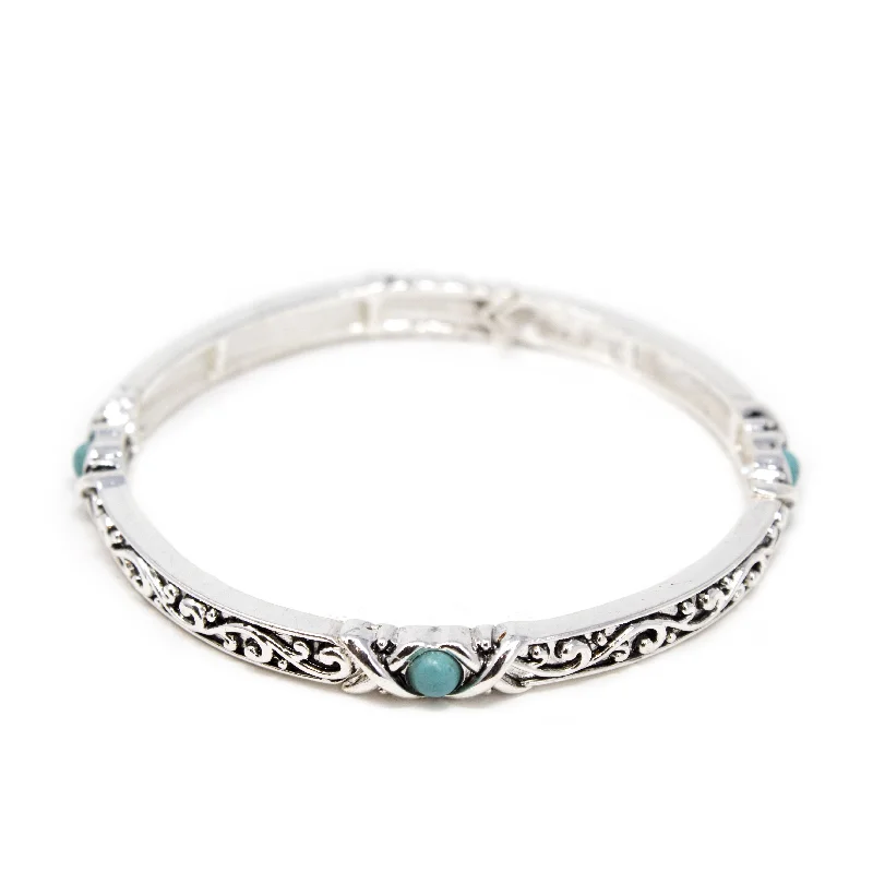 Antique Silver Stretch Bracelet XTurquoiseX Stones