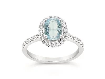 LeVian White Gold Aquamarine and Diamond Halo Ring