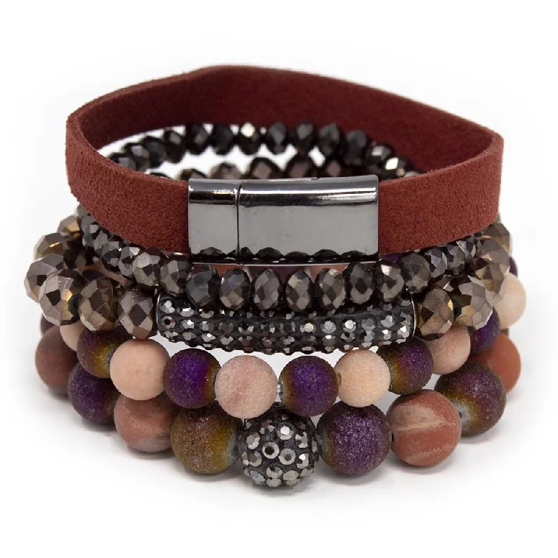 Multi Stretch Bracelets with Wine Suede