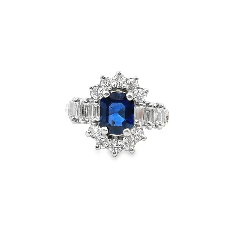 Platinum Sapphire and Diamond Fashion Ring