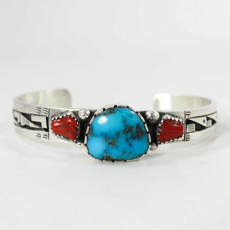 Turquoise and Coral Cuff