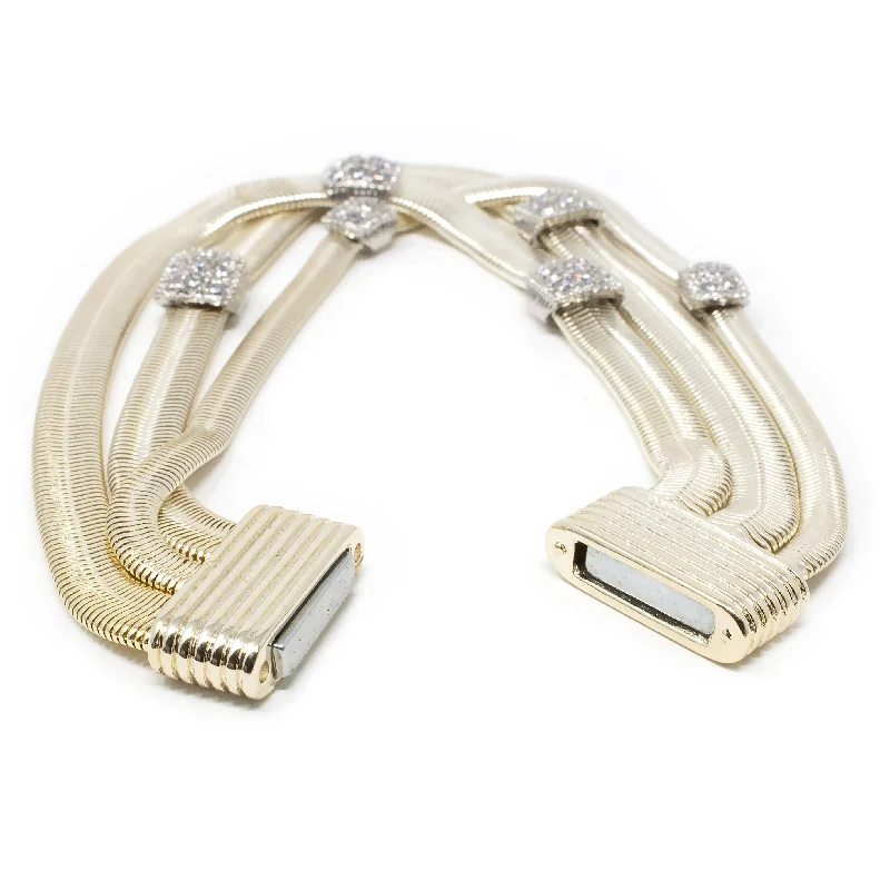 Two Tone Three Row Snake Chain Bracelet Pave Station