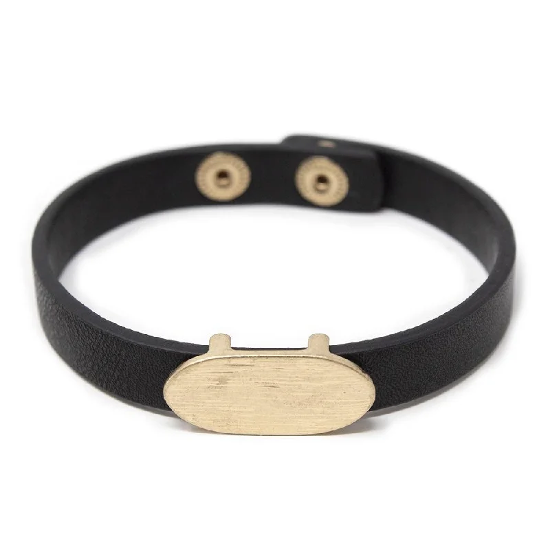 Vegan Bracelet w Brushed Gld Tone Oval Black