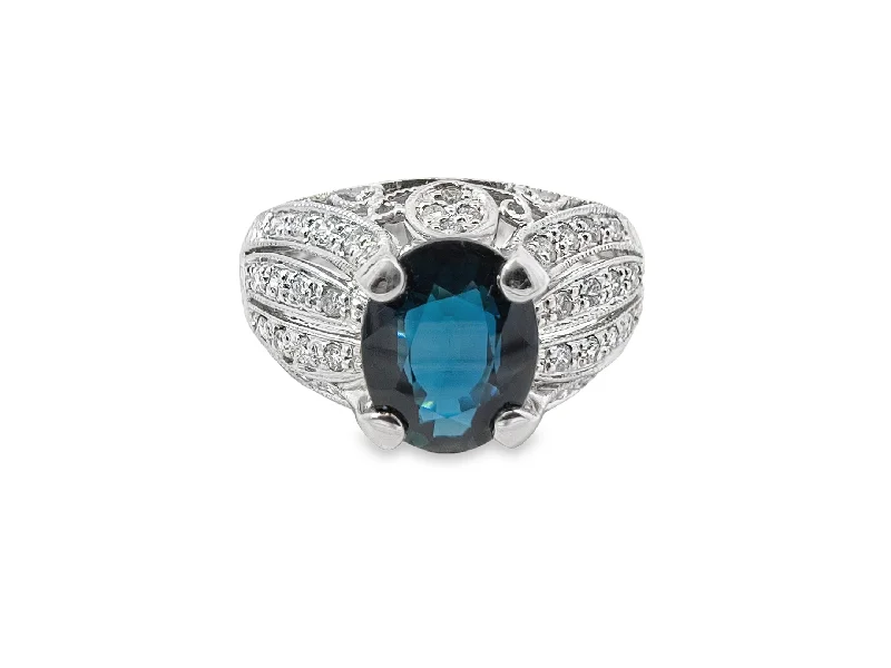 White Gold Sapphire & Diamond Ring