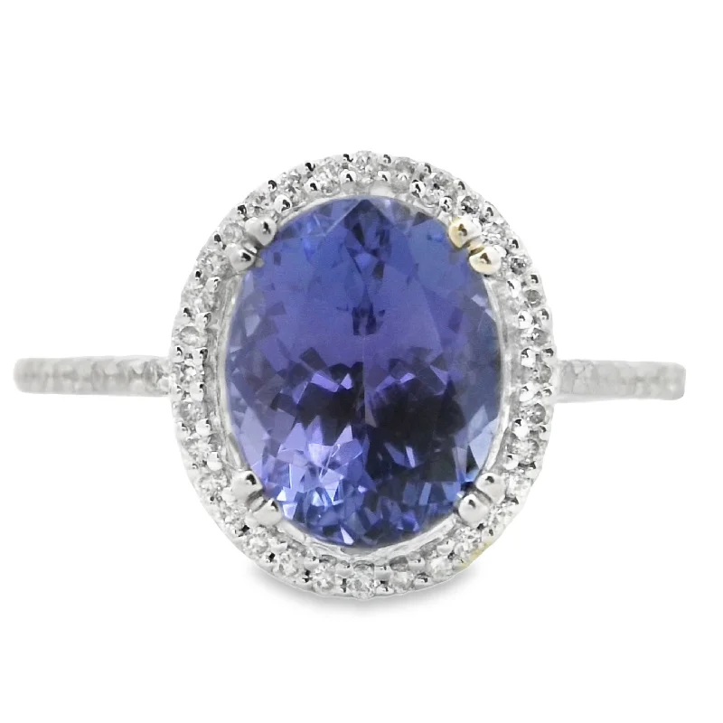 White Gold Tanzanite & Diamond Halo Fashion Ring