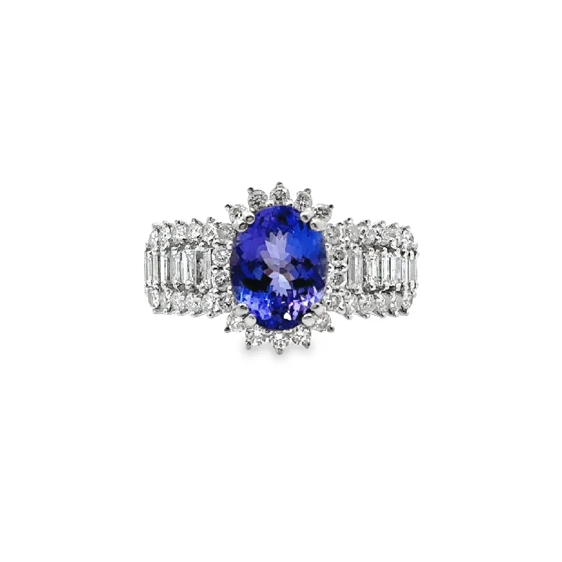 White Gold Tanzanite & Diamond Halo Fashion Ring