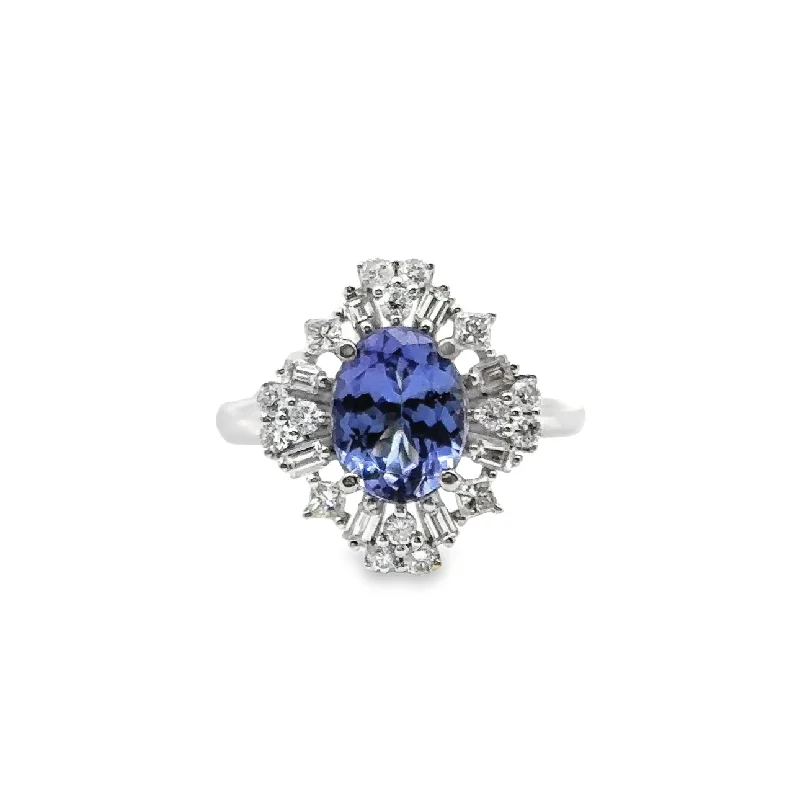 White Gold Tanzanite & Diamond Halo Fashion Ring