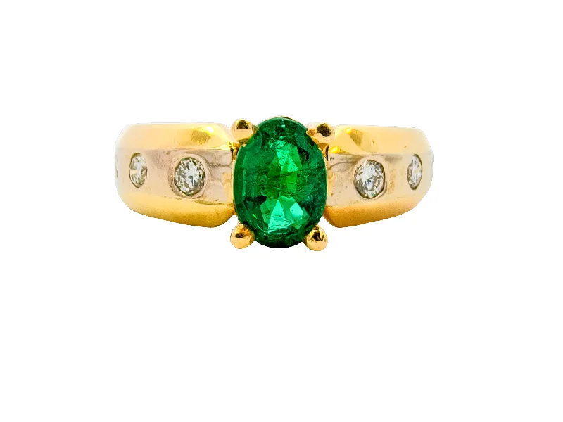 Yellow Gold Emerald and Diamond Ring