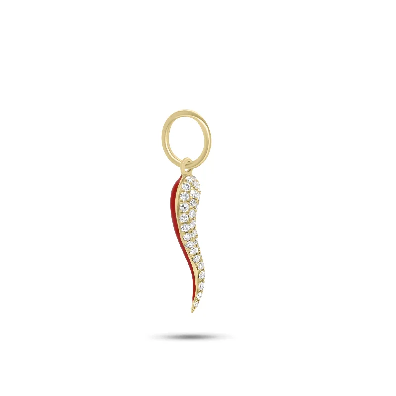 Diamond & Enamel Italian Horn Pendant