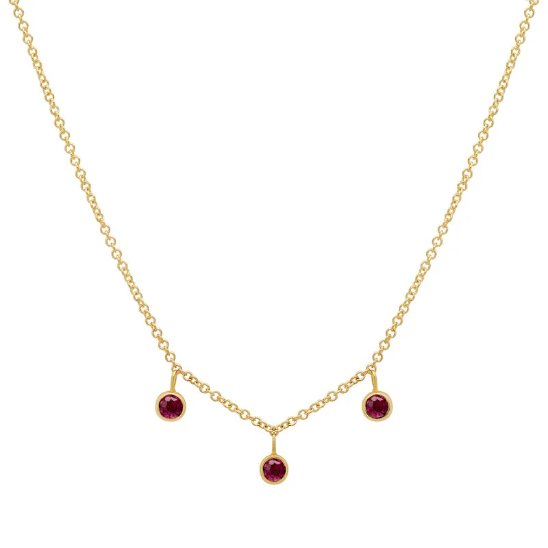 3 Mini Ruby Bezel Dangle Necklace