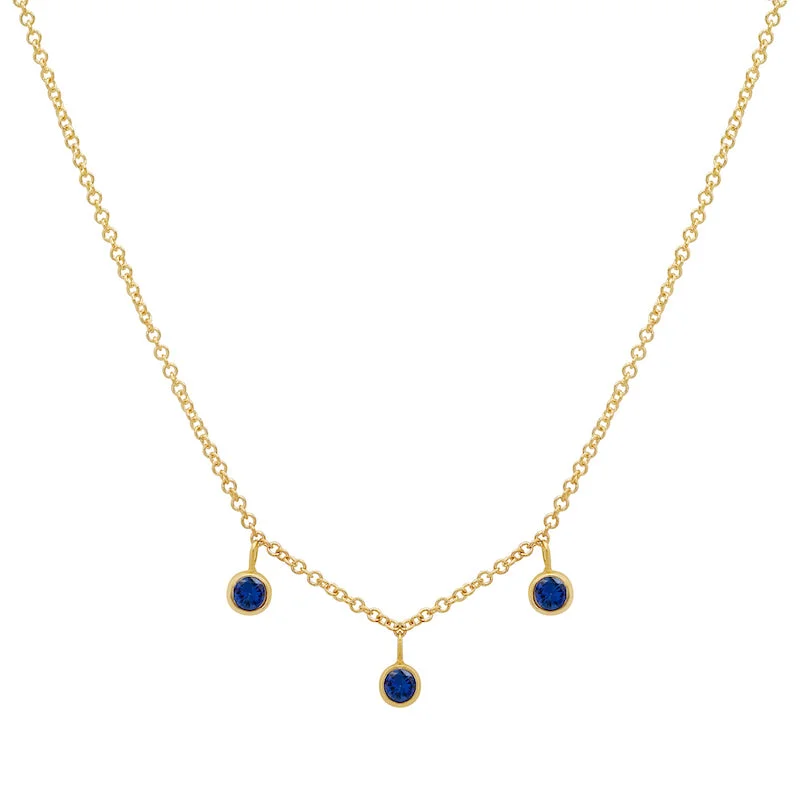 3 Mini Sapphire Bezel Dangle Necklace