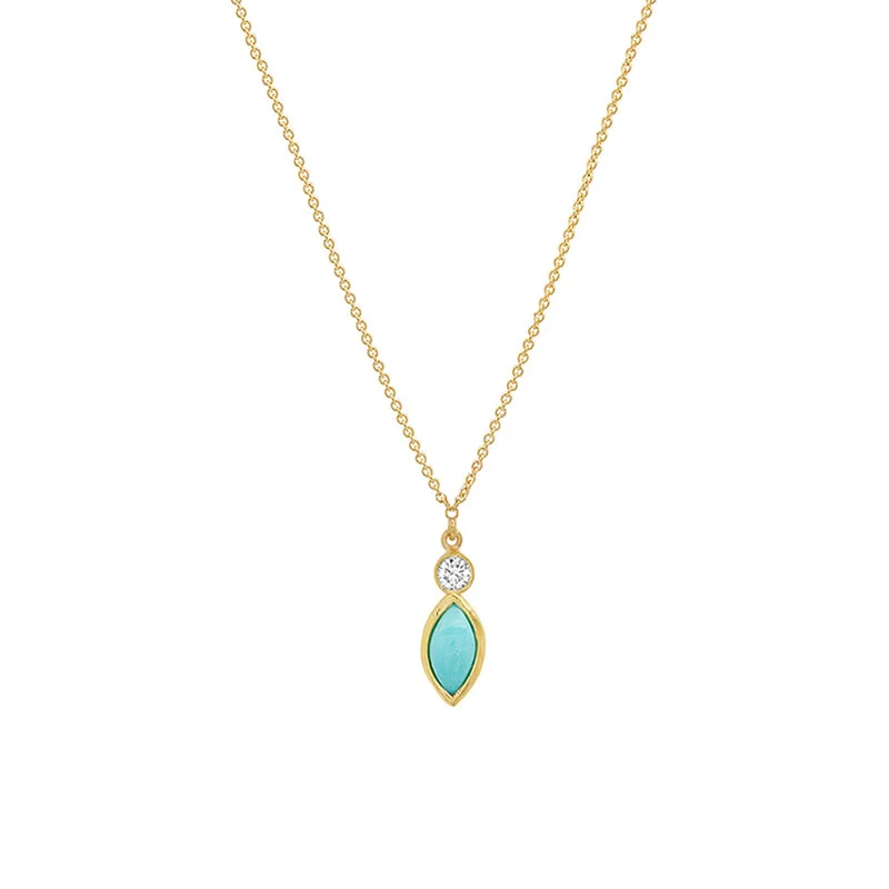 Diamond Bezel with Turquoise Marquise Necklace