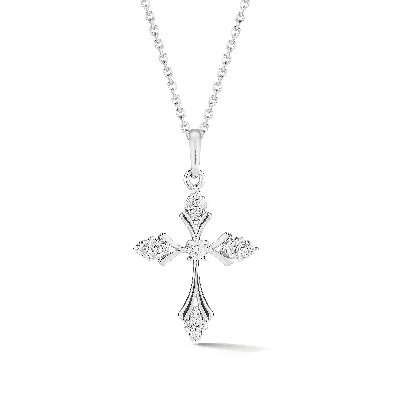 Diamond Cluster Cross Pendant Necklace