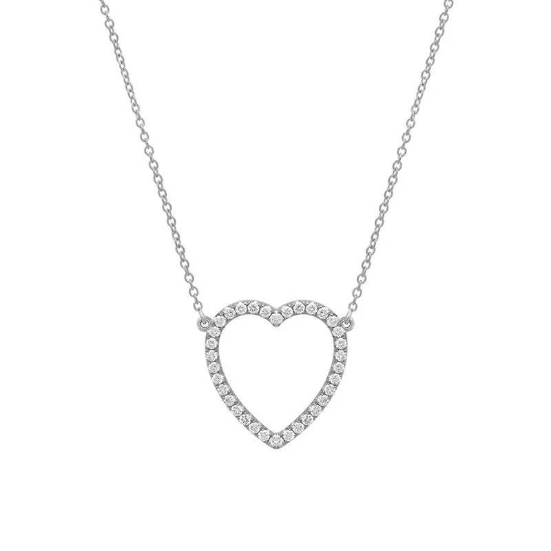 Large White Gold Diamond Open Heart Necklace