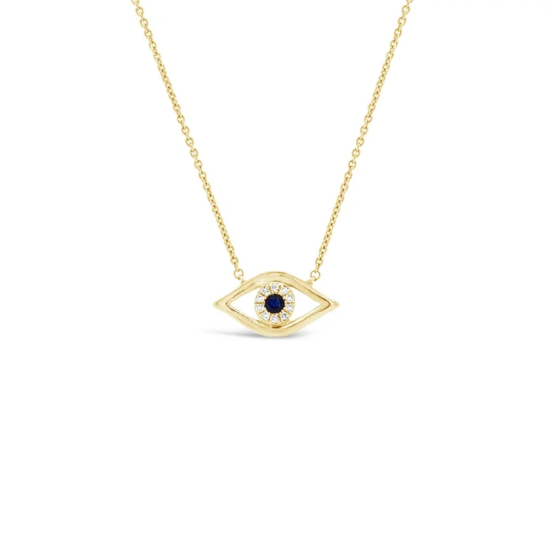 Diamond & Sapphire Simple Evil-Eye Pendant Necklace