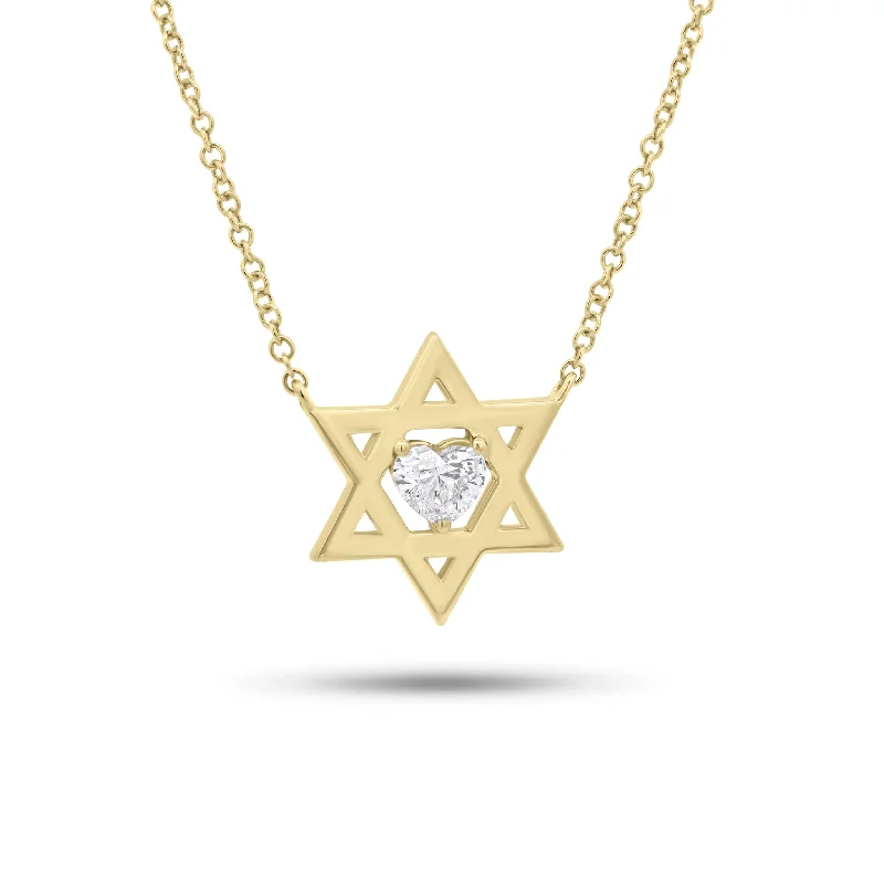 Gold Star of David Pendant with Diamond Heart