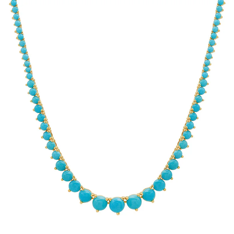 Large Graduated 3-Prong Turquoise Tennis Necklace