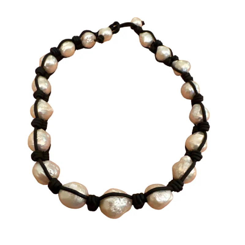 Leather and Pearl Choker