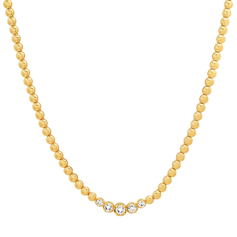 Mini Bezel Tennis Necklace with Graduated Diamond Center