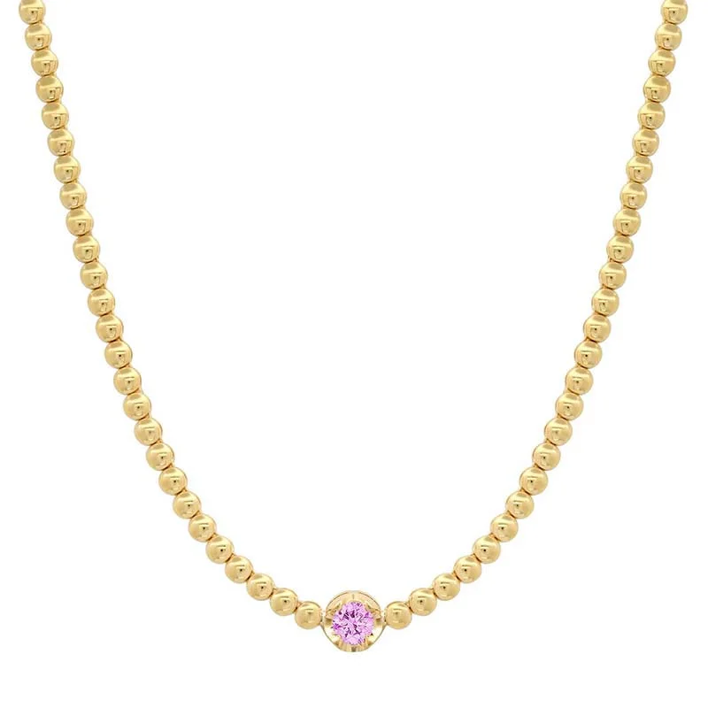 Mini Bezel Tennis Necklace With Illusion Set Pink Sapphire Center