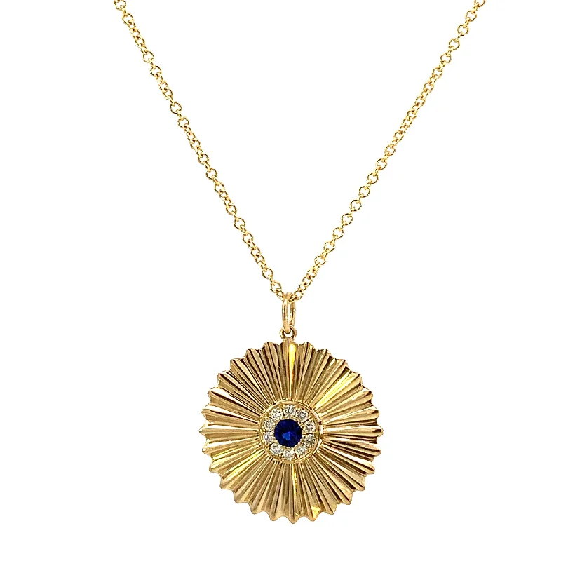 Sapphire and Diamond Halo Sunburst Necklace - made to order