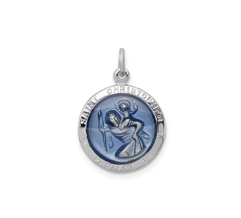 Sterling Silver Blue Epoxy St. Christopher Medal