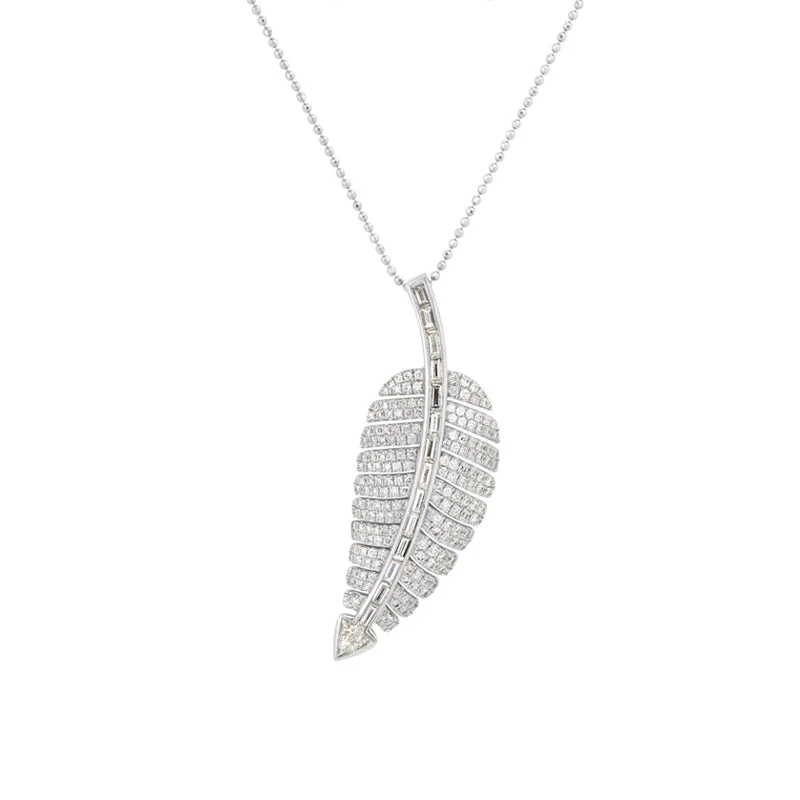 White Gold Diamond Anniversary Leaf Necklace