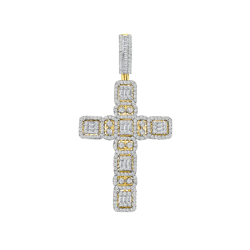 Diamond Baguette With Bezel Cross Pendant (14K)