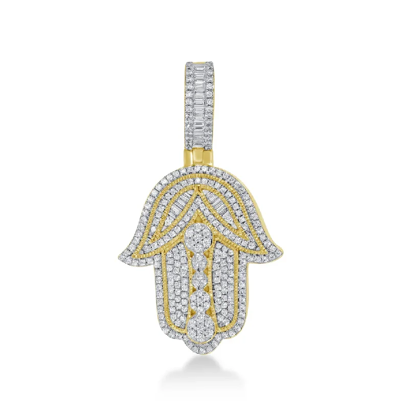 Diamond Hamsa Hand Pendant (14K)