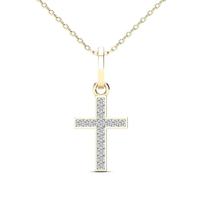 Solid Gold  Diamond Petite Cross Pendant （14K）