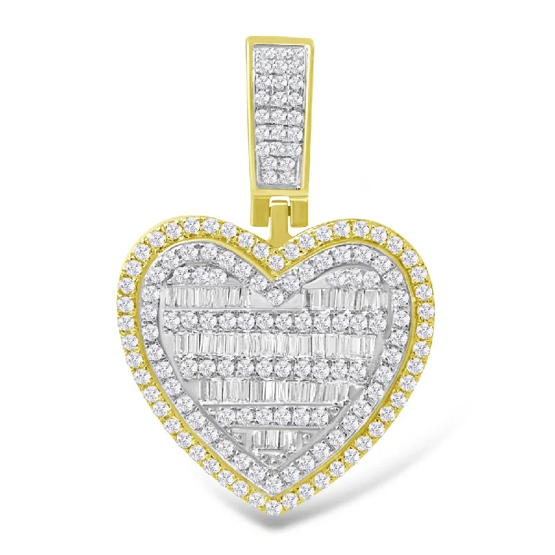 Two-Tone Diamond Baguette Heart Pendant (14K)