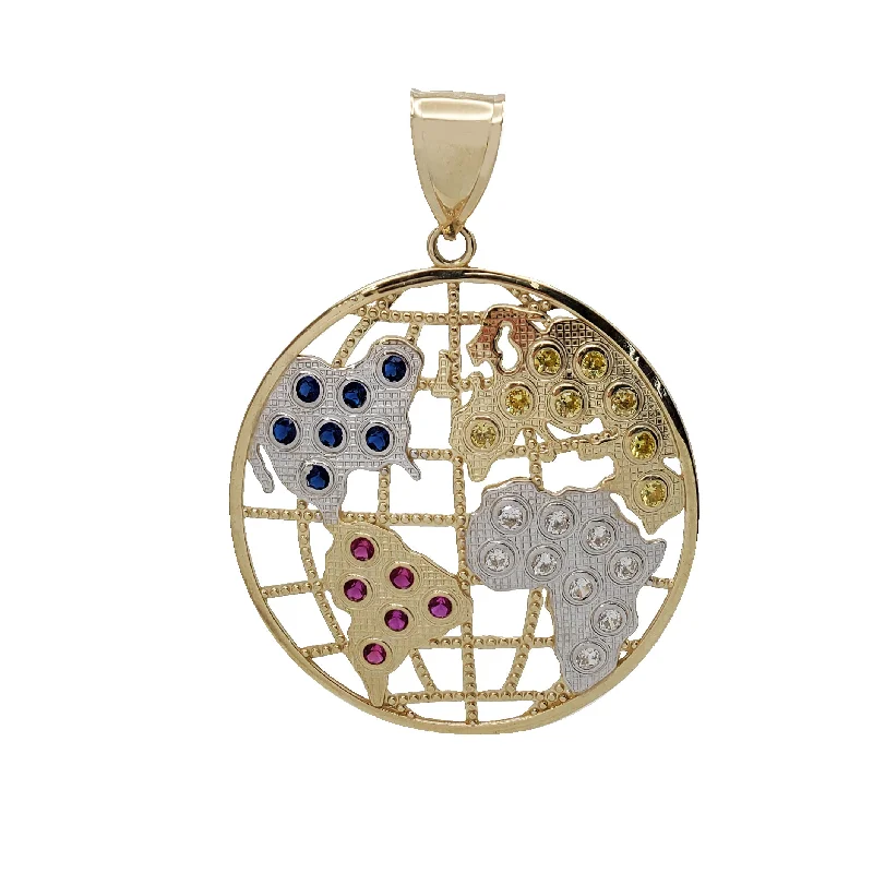 Two-Tone Zirconia World Pendant (14K)